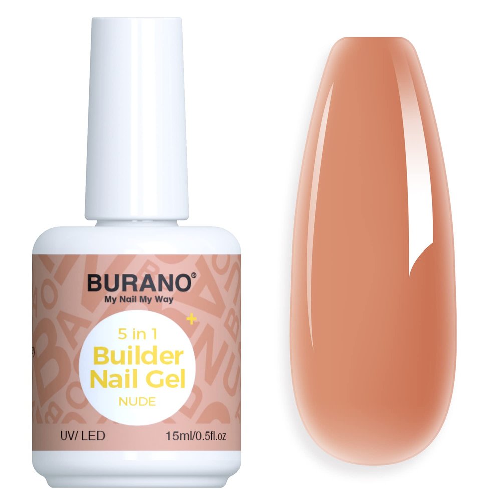 BURANO 5 in 1 Builder Base Gel 0.5 oz, Builder Gel for Nails Hard Gel Nail Extension Quick Building Gel, Builder Gel in a Bottle for Nail Pro & Beginner (NUDE)