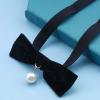 Allereyae Vintage Satin Choker Necklace Pearl Pendant Necklace Black Bow Necklace Punk Leather Collar Necklace Chain Jewelry for Women and Girls view 4
