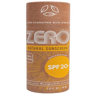 ZERO Waste 100% Plastic Free Natural Sunscreen Stick, SPF 20 Reef Safe and Kid Friendly, Water Resistant, Push Up Cardboard Tube, Sunblock Made From Beeswax, Shea Butter and Coconut Oil, 1.5 Oz