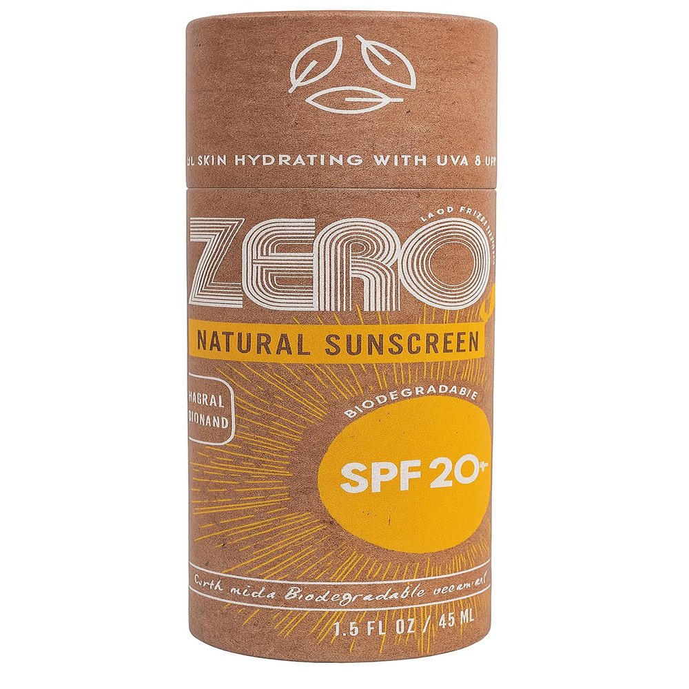 ZERO Waste 100% Plastic Free Natural Sunscreen Stick, SPF 20 Reef Safe and Kid Friendly, Water Resistant, Push Up Cardboard Tube, Sunblock Made From Beeswax, Shea Butter and Coconut Oil, 1.5 Oz