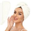 SimpleField 2 Pack Microfiber Hair Towel Wrap for Women, Anti Frizz Quick Drying Hair Turban for All Hair Style, Absorbent and Lightweight (Ivory) view 1