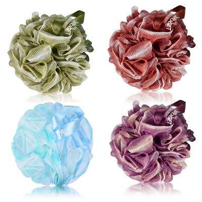 Yoget 4 Pack Bath Loofah Sponge, 4 Color 60G Bath Sponge,Exfoliate, Cleanse, Soothe Skin