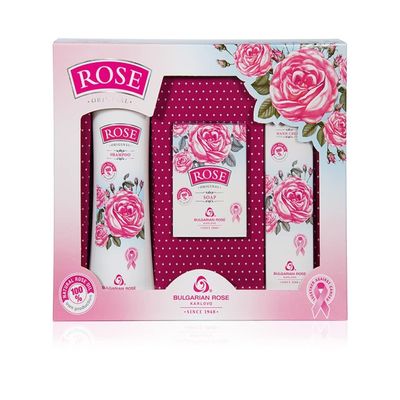 Bulgarian Rose 3 piece Gift Set - Natural Hair Shampoo, Soap Hand Cream