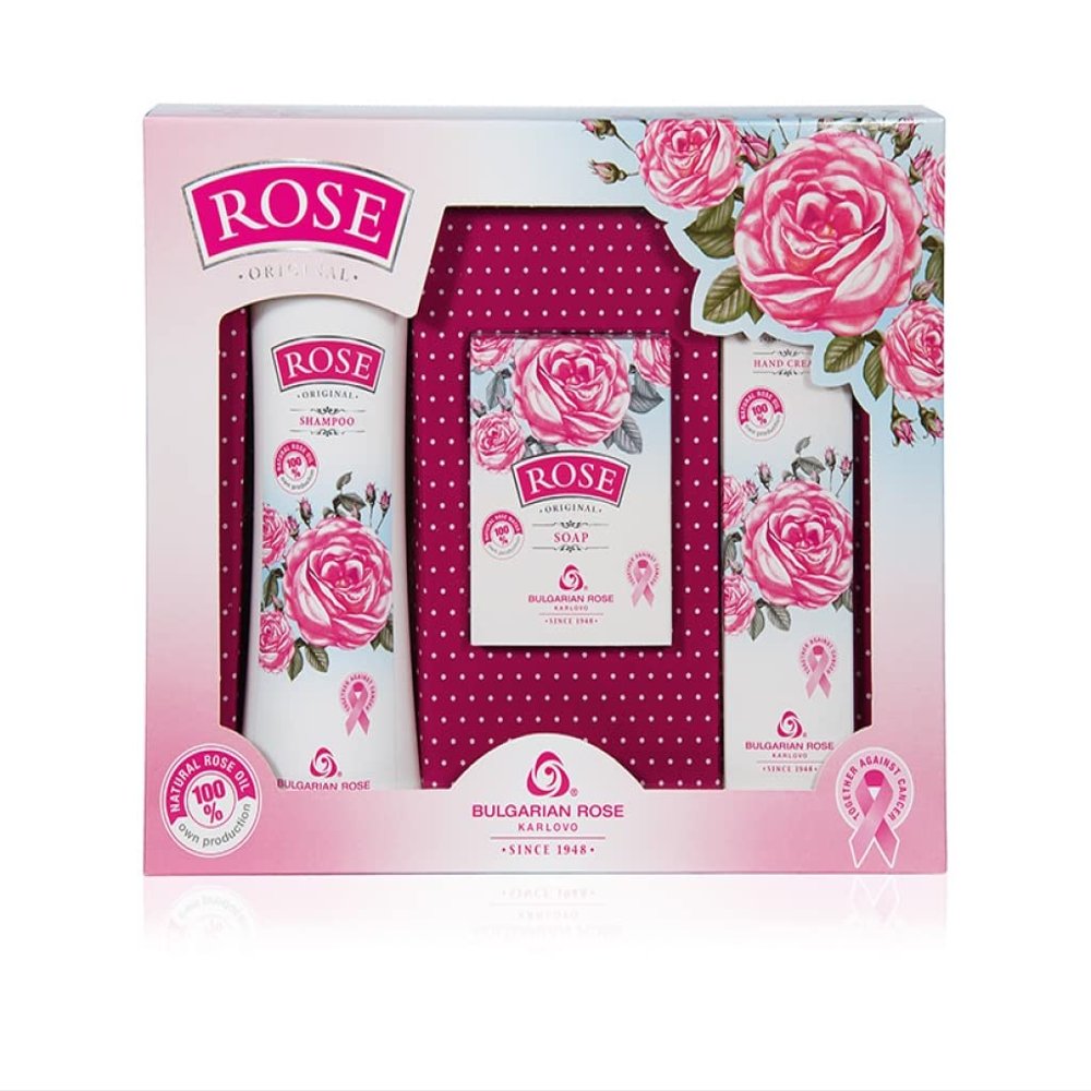 Bulgarian Rose 3 piece Gift Set - Natural Hair Shampoo, Soap Hand Cream