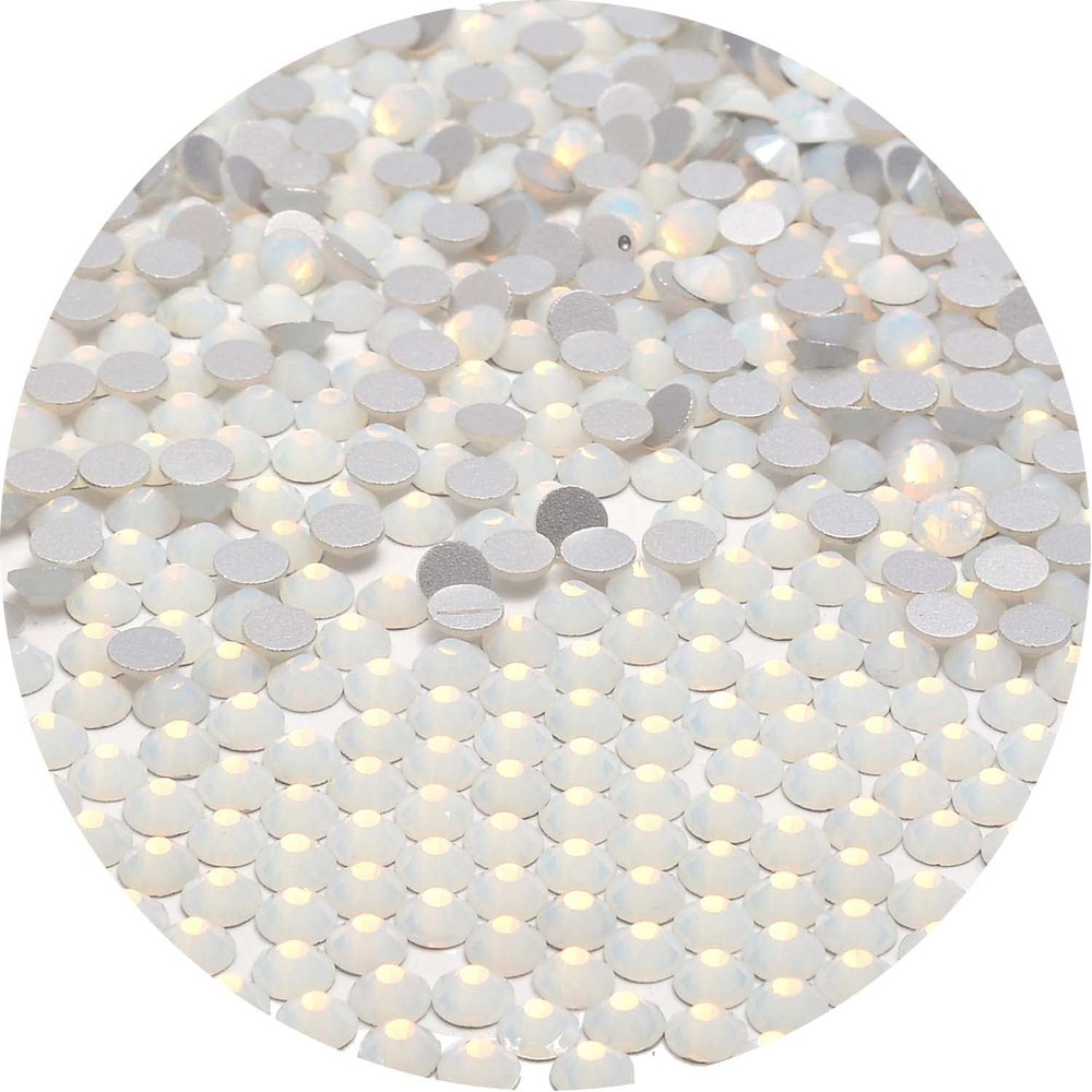 NCB 1500pcs Flatback Round Glass Nail Art Rhinestones Crystal for DIY Making Accessories Shoes, Clothes, Face Art, Bags, Manicure (White Opal, SS20 1500pcs)