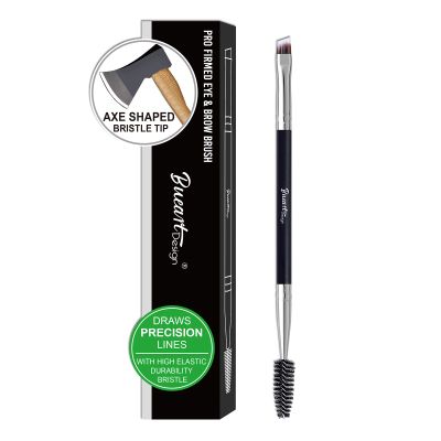 SHARP Fine Line ULTRA THIN Stiff Brow Brushes for PRECISION Natural Eyebrows #14 Duo Ended Angled Eyebrow Brush with Spoolie Eyelash Spiral Mascara Brush (Black & silver)
