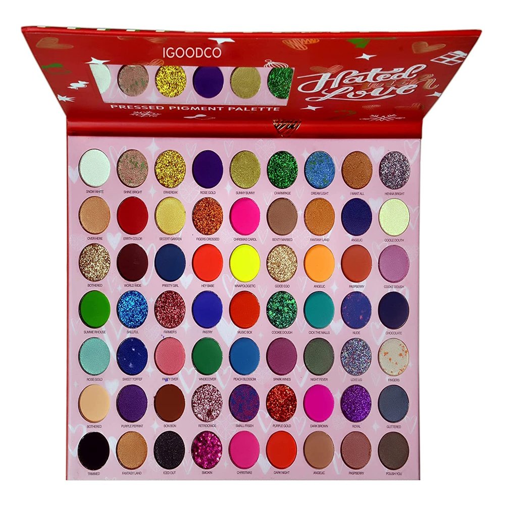 METREY Angel-Rose Pressed Pigment 63 Colors Palette Eyeshadow (Glitter,Shimmer,Matte) 69.5 g (RED)