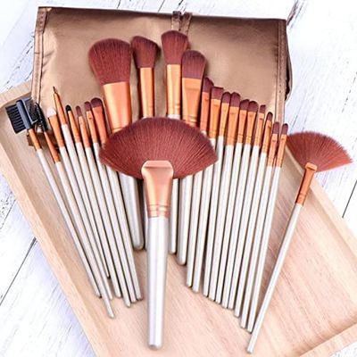METREY BEAUTY PROFESSIONAL Makeup Brush Set - 24Pcs Brushes For Eyeshadow, Powder, Foundation Blending Brush (Gold)