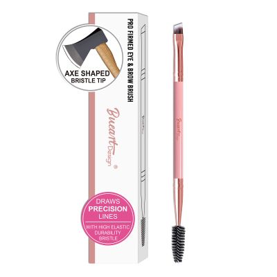 Bueart Design BLADE EDGE SHAPED Duo Eyebrow Eyelash Brush Professional Double-Ended Angled Eye Brow Eyeliner Brush and Spoolie Mascara Brush (Pink & Rose Gold)