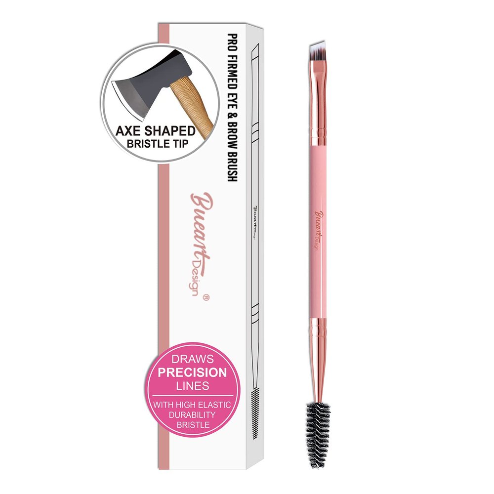 Bueart Design BLADE EDGE SHAPED Duo Eyebrow Eyelash Brush Professional Double-Ended Angled Eye Brow Eyeliner Brush and Spoolie Mascara Brush (Pink & Rose Gold)