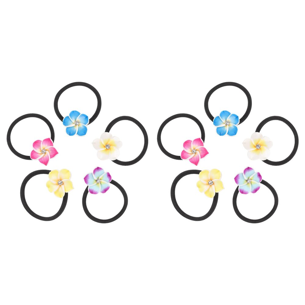 LALAFINA 10pcs Plumeria Hair Ties Hawaiian Hair Ties Plumeria Hair Ropes Elastic Hair Bands Rubber Band Hair Bands for Women and Girls
