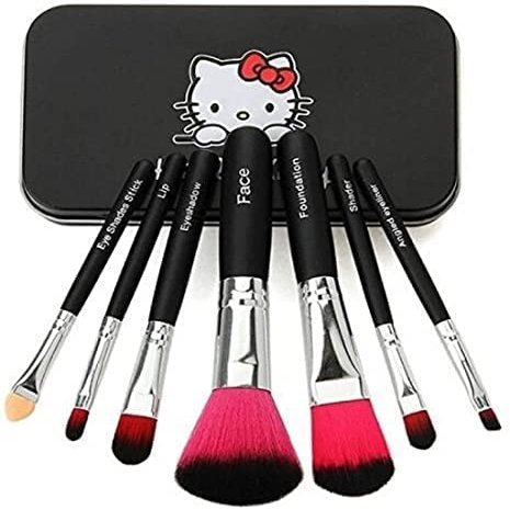 METREY Girl's 7 Pcs Black Makeup Brushes Set for Makeup - (Pack of 7)