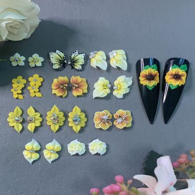 Generic 3D Acrylic Yellow Flower Nail Art Charms - 24pcs Handmade Flowers, 15 Colors, DIY Nail Art Decoration