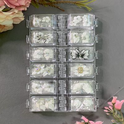 3D Acrylic Flower Nail Art Charms Handmade by Acrylic Powder - 15 colors, 24pcs Flowers Nail Rhinestones Kit 3D Crystal Nail Pearls Flat Design Acrylic Nail Art for Women Girls (White)