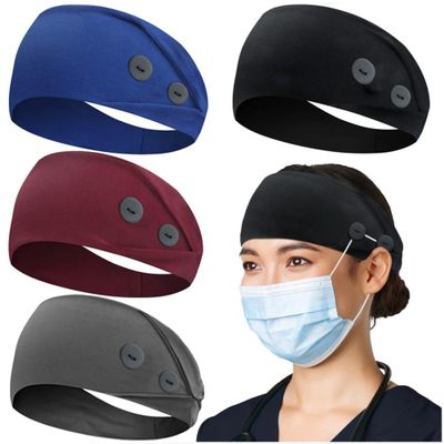 ABAMERICA Headbands with Button for Mask, Wide Nurses Headbands Non Slip Elastic Ear Protection for Women Men Doctors Sweatband Headband