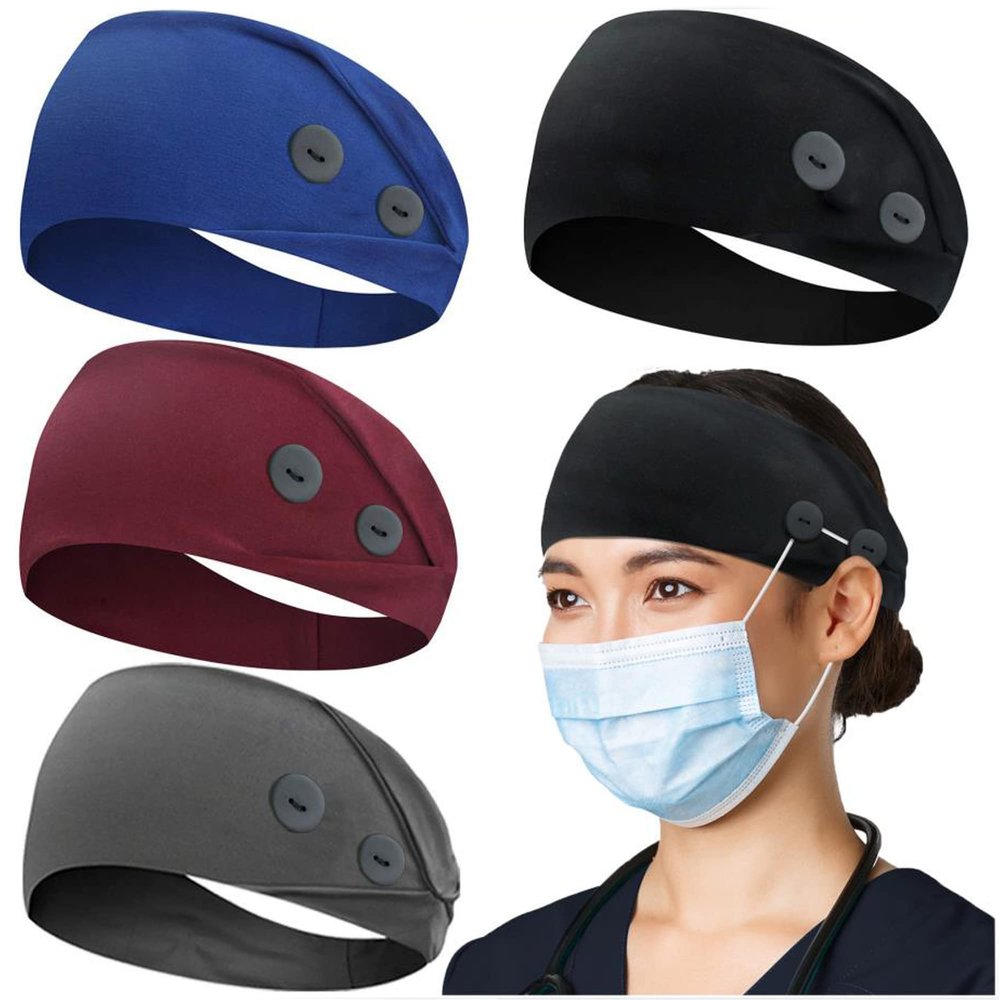 ABAMERICA Headbands with Button for Mask, Wide Nurses Headbands Non Slip Elastic Ear Protection for Women Men Doctors Sweatband Headband