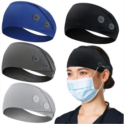 ABAMERICA Headbands with Button for Mask, Wide Nurses Headbands Non Slip Elastic Ear Protection for Women Men Doctors Sweatband Headband