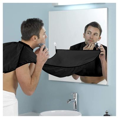 Beard Bib Beard Apron,Waterproof Beard Apron Cape Grooming Set for Trimming, Non-Stick Beard Cape Grooming Cloth, with 2 Suction Cups, Best Gifts for Men (Black)