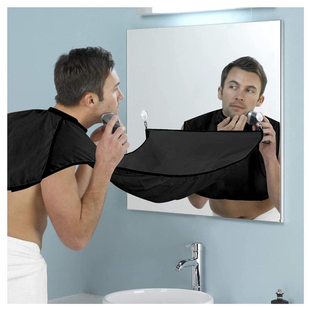 Beard Bib Beard Apron,Waterproof Beard Apron Cape Grooming Set for Trimming, Non-Stick Beard Cape Grooming Cloth, with 2 Suction Cups, Best Gifts for Men (Black)