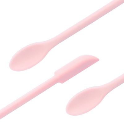 JIATAY Spatula, Silicone Spatula Set (3 Pcs) Cosmetic Makeup Spatula for Mini Bottles Foundation Cream, Double-Headed Jar Spatula (Small & Middle & Large, Pink)