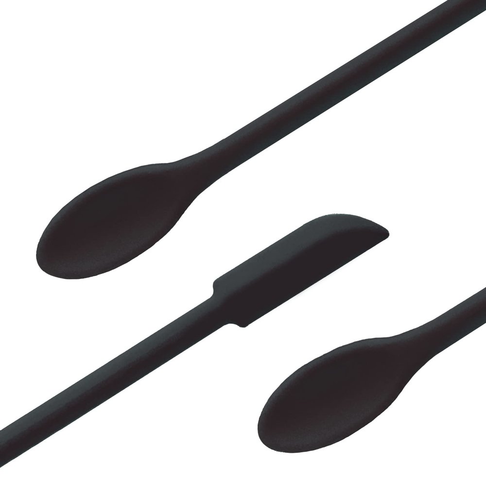 JIATAY Spatula, Silicone Spatula Set (3 Pcs) Cosmetic Makeup Spatula for Mini Bottles Foundation Cream, Double-Headed Jar Spatula (Small & Middle & Large, Black)