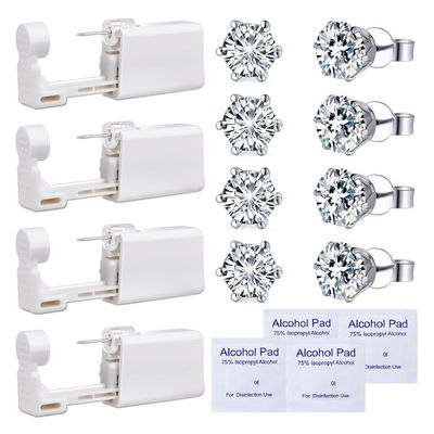 TC-SMAR 4 Pack Disposable Ear Piercing Gun Kit With Built-in transparent Cubic Zirconia Ear Studs