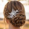 Casdre Starfish Bride Wedding Hair Comb Silver Crystal Bridal Hair Piece Pearl Beach Wedding Hair Accessories for Women and Girls view 1