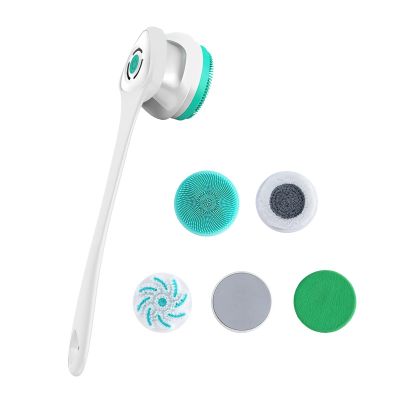 AZKSUN Electric Shower Brush, Body Scrubber, Facial Brush, Exfoliate, with 5 Shower HeadsWhite