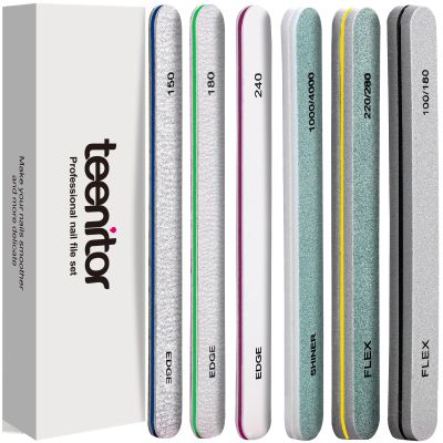 Teenitor Nail File Buffer, Nail Files for Natural Nails and Acrylic Nails, Manicure Buffer Block, Different Grits, Straight