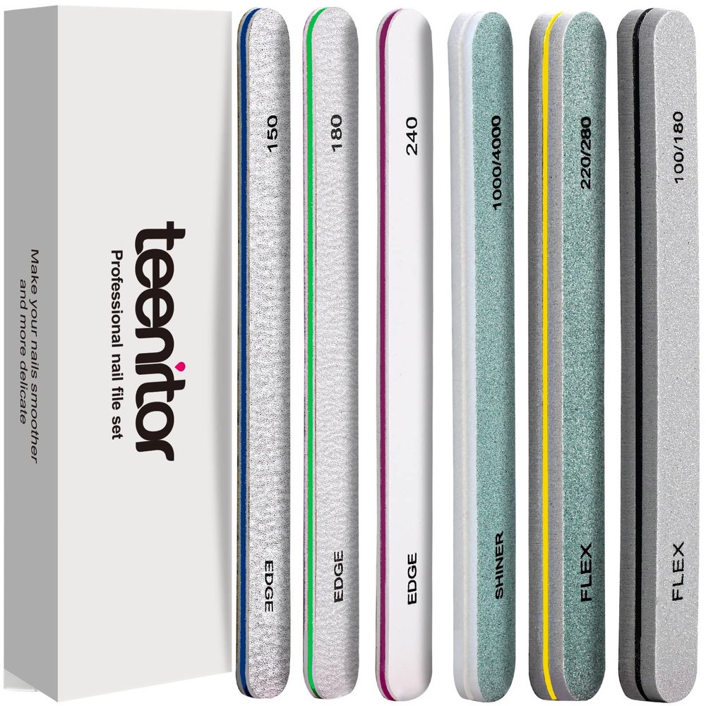 Teenitor Nail File Buffer, Nail Files for Natural Nails and Acrylic Nails, Manicure Buffer Block, Different Grits, Straight