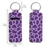 Suobstales Cow Print Chapstick Holder Keychain Neoprene Lip Balm Holder Purple Cow Pttern Elastic Lipstick Key Chain Holder Makeup Storage Organizer Clip-on Sleeve Chapstick Pouch view 2