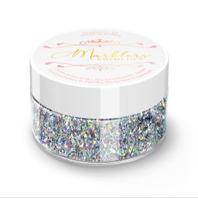 MARBLERS Holographic Face & Body Glitter [Crushed Holo Silver] 0.11oz (3g) | Chunky | Chopped | Flake | Non-Toxic | Cruelty-Free | Festival, Rave & Party Makeup | Eye, Hair, Nail Polish, Eyeshadow