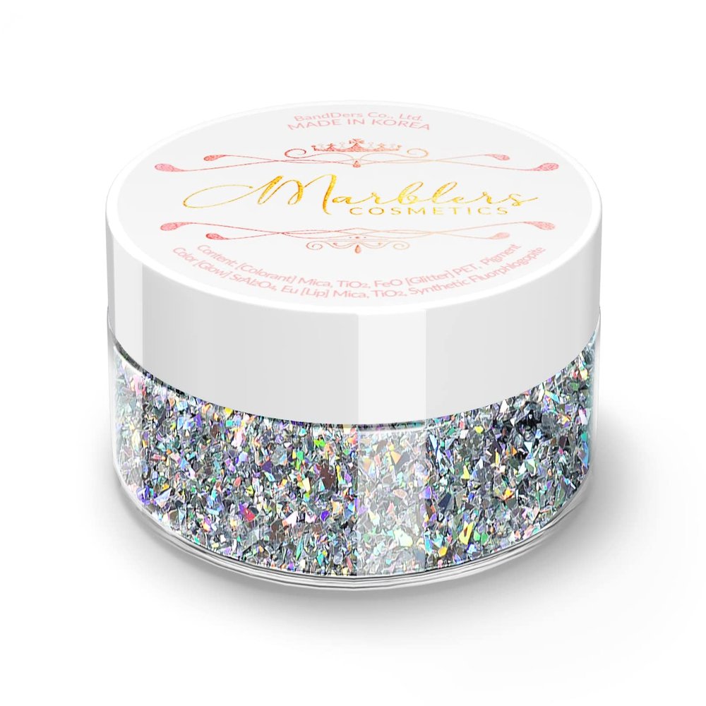 MARBLERS Holographic Face & Body Glitter [Crushed Holo Silver] 0.11oz (3g) | Chunky | Chopped | Flake | Non-Toxic | Cruelty-Free | Festival, Rave & Party Makeup | Eye, Hair, Nail Polish, Eyeshadow