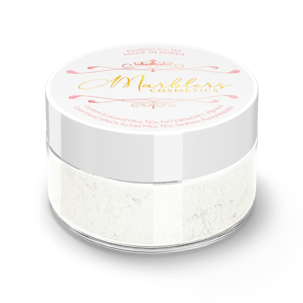 MARBLERS Fine Synthetic Mica Powder [Gleam White] 0.11oz (3g) | Highly Pigmented | Non-Toxic, Vegan, Cruelty-Free | Lip Gloss, Lipstick, Bath Bomb, Nail Polish, Nail Art | Party, Body, Face Makeup