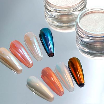 PrettyDiva Aurora Chrome Nail Powder - 2 Colors Pearl Chrome Nail Powder with Multi Color Shifting Metallic Powders Mirror Effect, Magic Moonlight Effect White iridescent Pigment powder for Nails