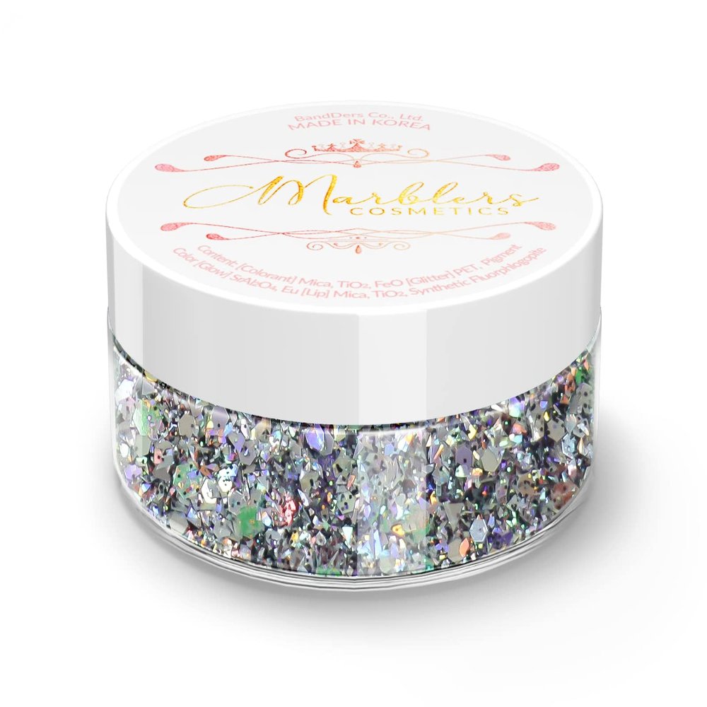 MARBLERS Mixed Shaped Face & Body Glitter [Gray] 0.18oz (5g) | Chunky | Chopped | Flake | Non-Toxic | Vegan | Cruelty-Free | Festival, Rave & Party Makeup | Eye, Hair, Nail Polish, Eyeshadow