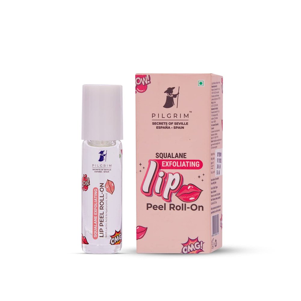 Pilgrim Squalane Exfoliating Lip Peel Roll-On | Hydrating Lip Peel Formula with Hyaluronic Acid | Removes Dry & Flaky Skin | Provide Soft, Glossy & Kissable Lips | 0.20 Fl Oz/6ml