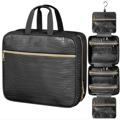 Dot&Dot Spacious Leather Toiletry Bathroom Bag - Hanging Travel Toiletry Bag for Women - Men's & Women's Toiletries Makeup and Cosmetic Organizer for Traveling Women