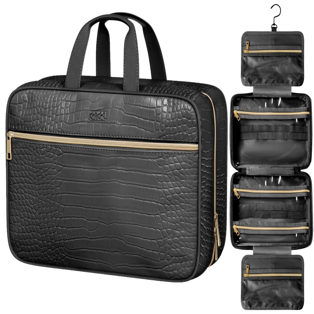 Dot&Dot Spacious Leather Toiletry Bathroom Bag - Hanging Travel Toiletry Bag for Women - Men's & Women's Toiletries Makeup and Cosmetic Organizer for Traveling Women