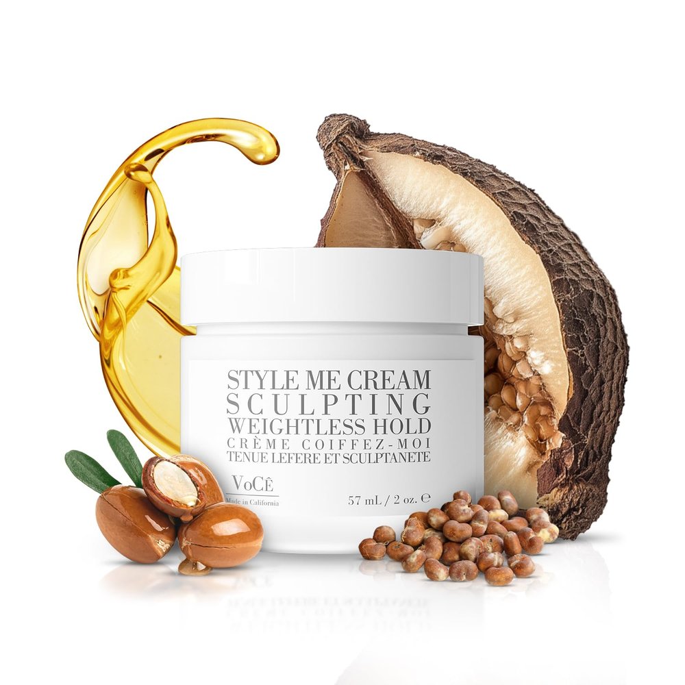 VoC Haircare Natural Styling Cream | Anti-Frizz, Weightless Hold, Shine Enhancing, Non-Toxic, Vegan Haircare for All Hair Types with Argan Oil, Baobab Extract, Brazil Nut Oil (2 oz | 57 ml)