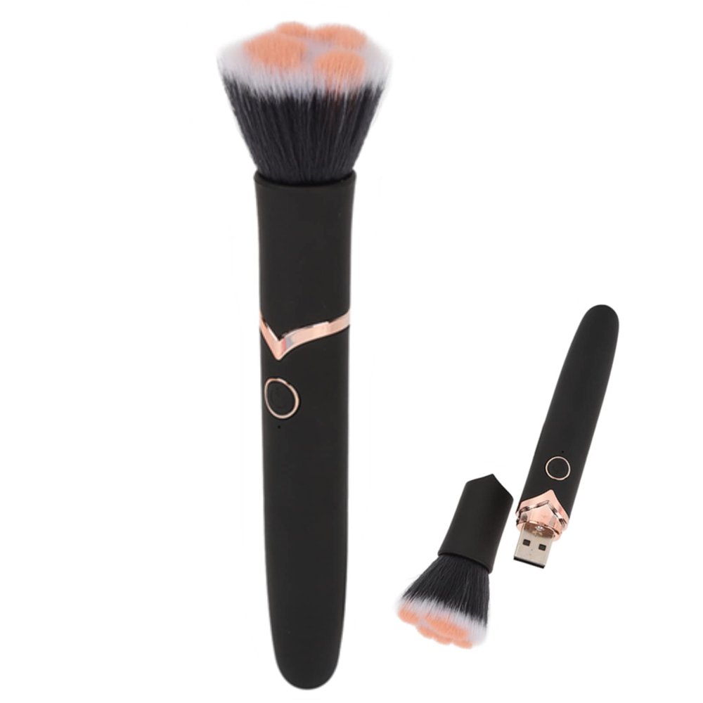 Rechargeable Electric Makeup Brush with Adjustable Massage for Powder and Blush, Soft Hair for Application, Portable Design Highlight Black