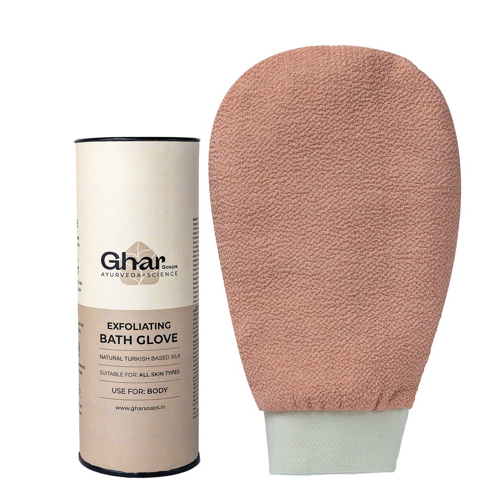 GHAR SOAPS Exfoliating Glove for Dead Skin Body | Scrub Glove for Dead Skin Pink Pack of 1| Gentle on The Skin | Sustainable, Unisex | Easy to Use|