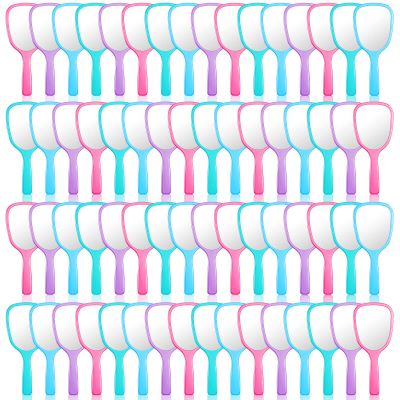 60 Pcs 7.09 x 3.14 Inch Hand Handheld Mirror with Handle Plastic Compact Travel Makeup Cosmetic Mirror Small Personal Portable Hand Held Mirror for Home Vanity Camping (Green, Pink, Blue, Purple)