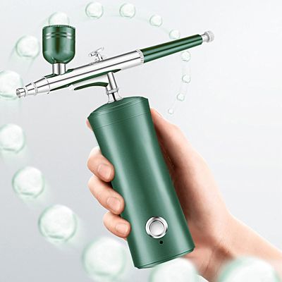 RANMO Spray Airbrush Set,Portable Facial Makeup Airbrush,Mini Airbrush Kit Handheld Spray Airbrush Set for Barber, Nail Art, Makeup, Model Painting, Deep Skin Care with 2 Capacity Cups,Green