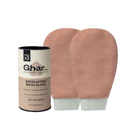 GHAR SOAPS Exfoliating Glove for Dead Skin Body | Scrub Glove for Dead Skin (Both Pink) Pack of 2| Gentle on The Skin | Improves Circulation stimulates | Sustainable| Unisex | Easy to Use|