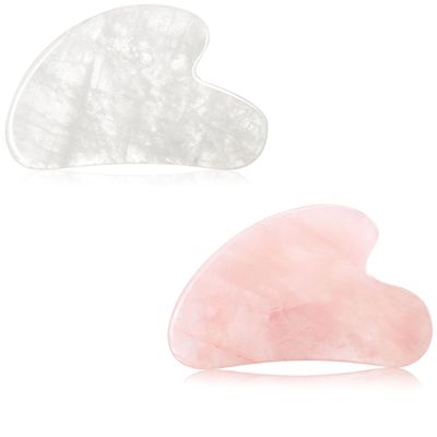 GUASHAPE Premium Gua Sha Facial Tools Bundle, White Quartz + Rose Quartz