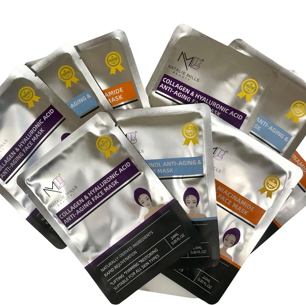 Supreme Retinol, Collagen & Vitamin C Anti-Aging SILK Face Mask Pack - 9pcs