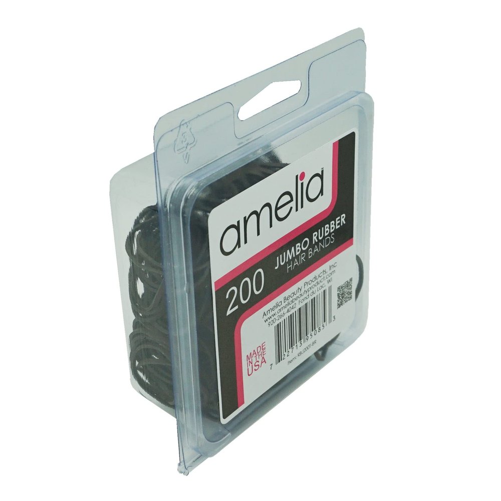 200, Jumbo Size, Brown Color, US Made Rubber Hair Bands for Pony Tails and Braids In A Clamshell