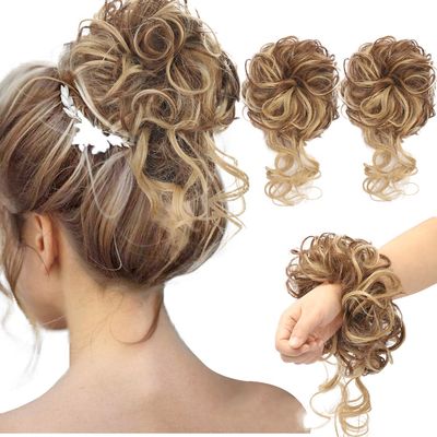 2PCS Messy Bun Hair Piece, QIAORUIXIN Super Long Tousled Updo Hair Bun Extensions Wavy Wrap Ponytail Hairpieces Scrunchies with Elastic Band for Women Girls 12H24