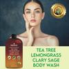 First Botany, ALL Natural Body Wash, Fights Body Odor, Athlete's Foot, Jock Itch, Dandruff, Acne, Eczema, Shower Gel for Women & Men, Skin Cleanser -16 fl oz (Tea Tree, Lemon Grass, Clary Sage) view 2